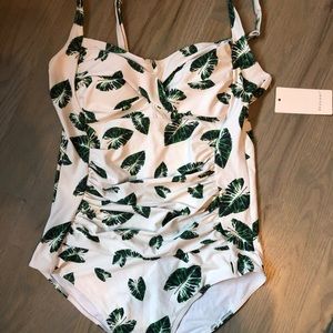 Ruched Leaf Print OnePiece